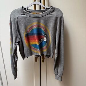 Aviator Nation Gray Cropped Sweatshirt with Rainbow Graphic